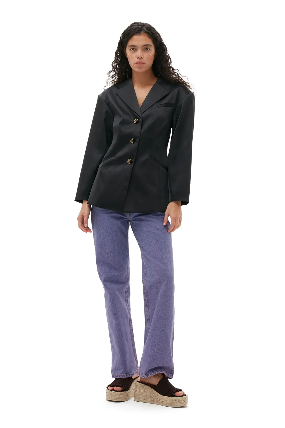 Discount GANNI Double Satin Fitted Blazer Black