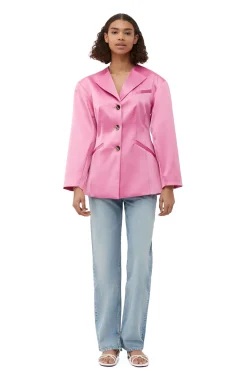 Sale GANNI Double Satin Fitted Blazer Wild Orchid