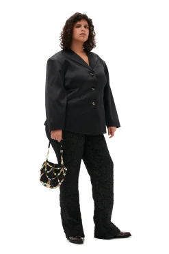 Discount GANNI Double Satin Fitted Blazer Black