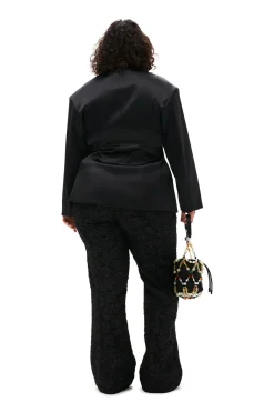 Discount GANNI Double Satin Fitted Blazer Black
