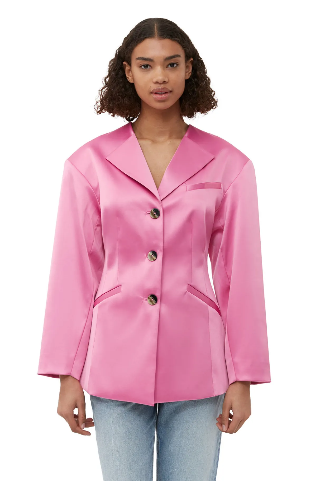 Sale GANNI Double Satin Fitted Blazer Wild Orchid