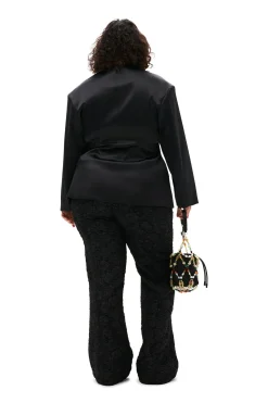 Discount GANNI Double Satin Fitted Blazer Black