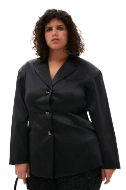 Discount GANNI Double Satin Fitted Blazer Black