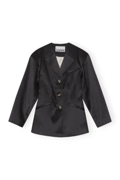 Discount GANNI Double Satin Fitted Blazer Black