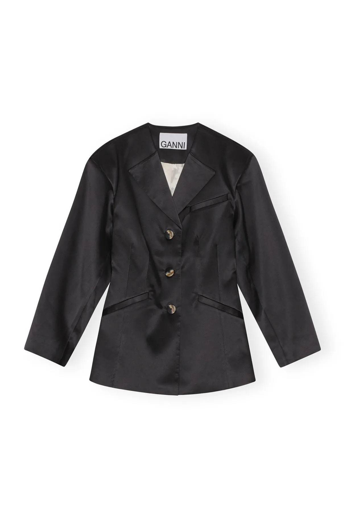 Discount GANNI Double Satin Fitted Blazer Black