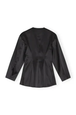 Discount GANNI Double Satin Fitted Blazer Black