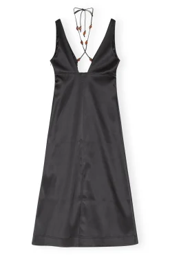 Outlet GANNI Double Satin Halter-Neck Dress Black