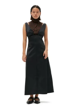 Outlet GANNI Double Satin Halter-Neck Dress Black