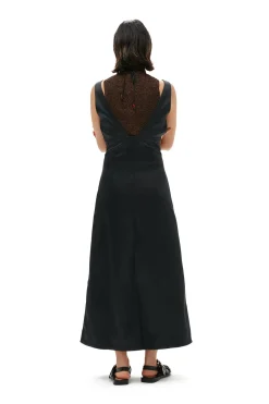 Outlet GANNI Double Satin Halter-Neck Dress Black