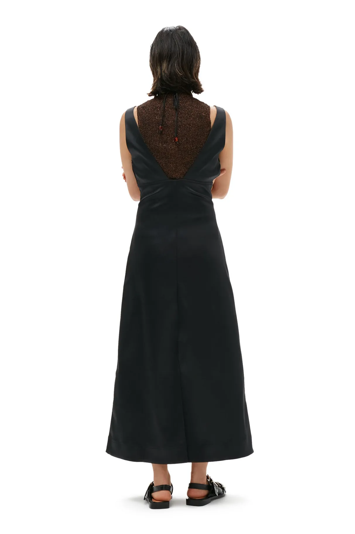 Outlet GANNI Double Satin Halter-Neck Dress Black