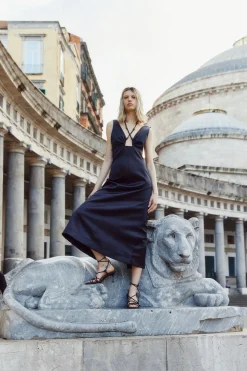 Outlet GANNI Double Satin Halter-Neck Dress Black