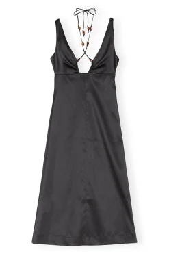 Outlet GANNI Double Satin Halter-Neck Dress Black