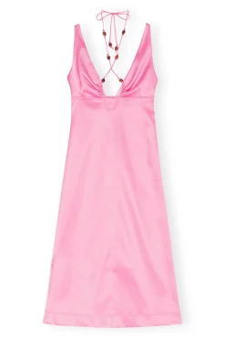 Best GANNI Double Satin Halter-Neck Dress Wild Orchid