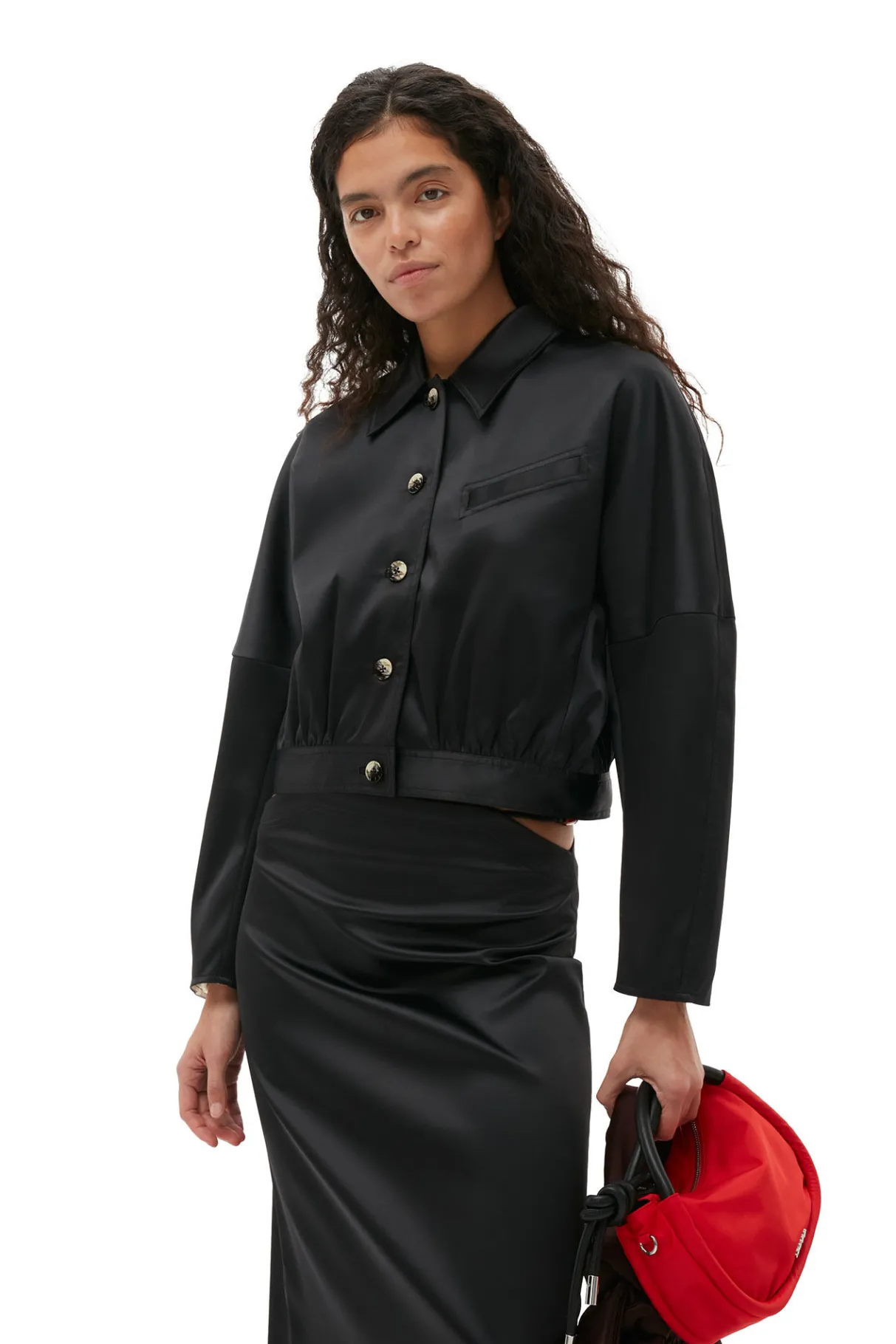 Discount GANNI Double Satin Maxi Skirt Black