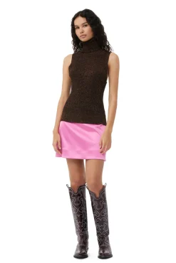 Discount GANNI Double Satin Mini Skirt Wild Orchid