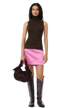 Discount GANNI Double Satin Mini Skirt Wild Orchid
