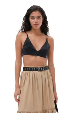 Hot GANNI Double Satin Top Black