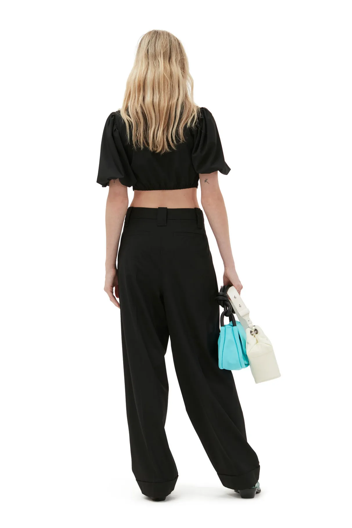 Online GANNI Drapey Melange Loose Pleat Pants Black