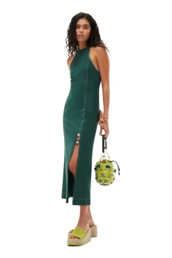 Sale GANNI Drapey Melange Maxi Dress Trekking Green