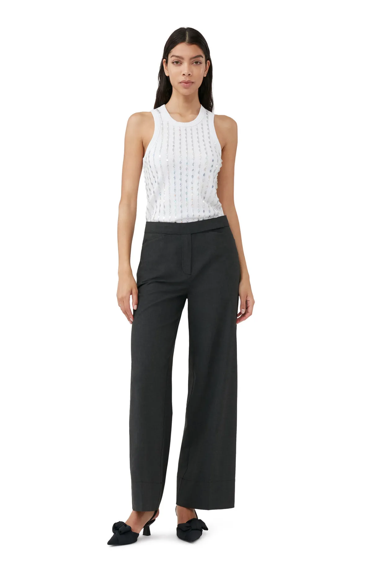 Cheap GANNI Drapey Melange Mid Waist Pants Phantom