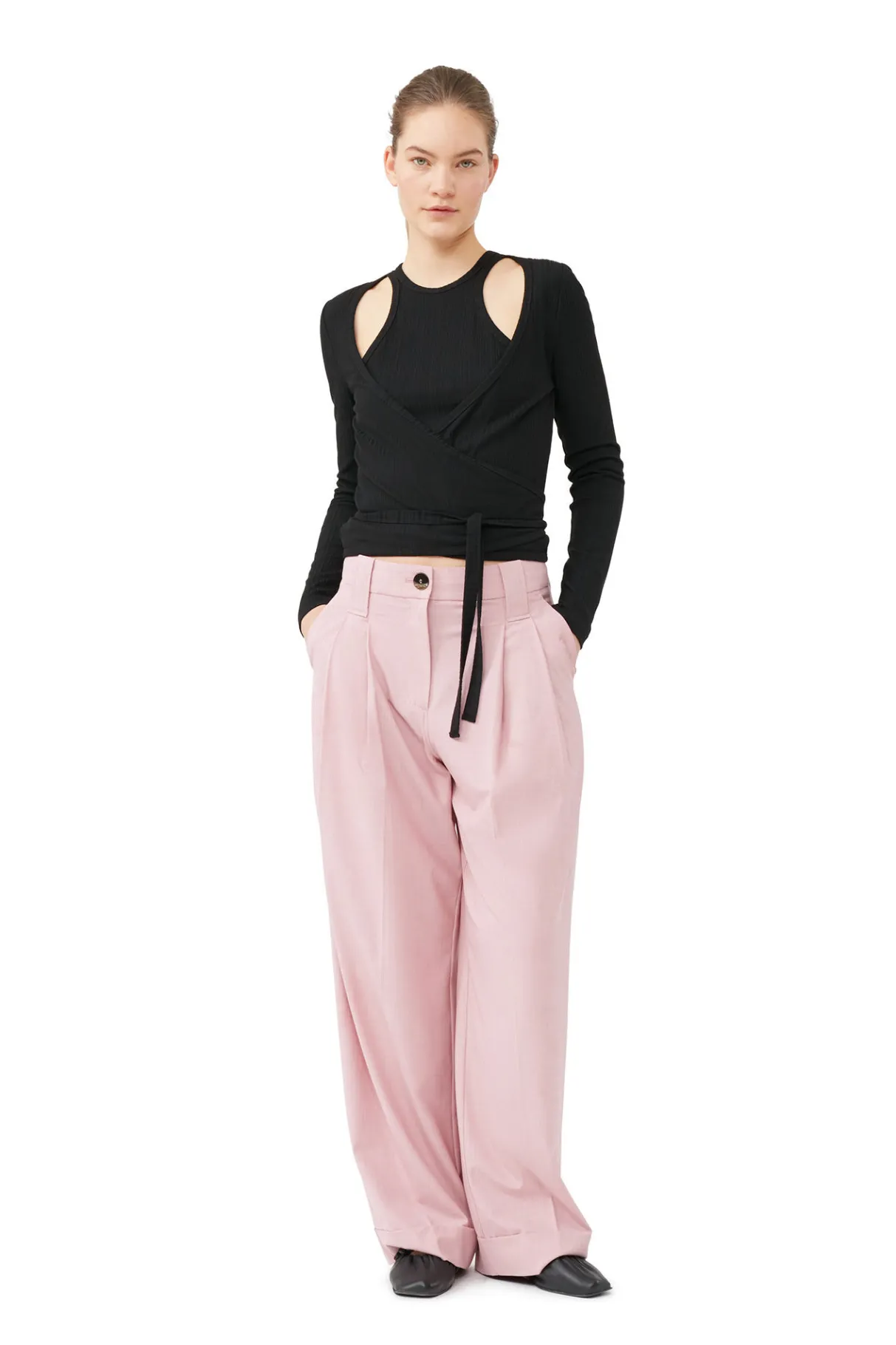 Best GANNI Drapey Melange Pleat Pants Pink Tulle