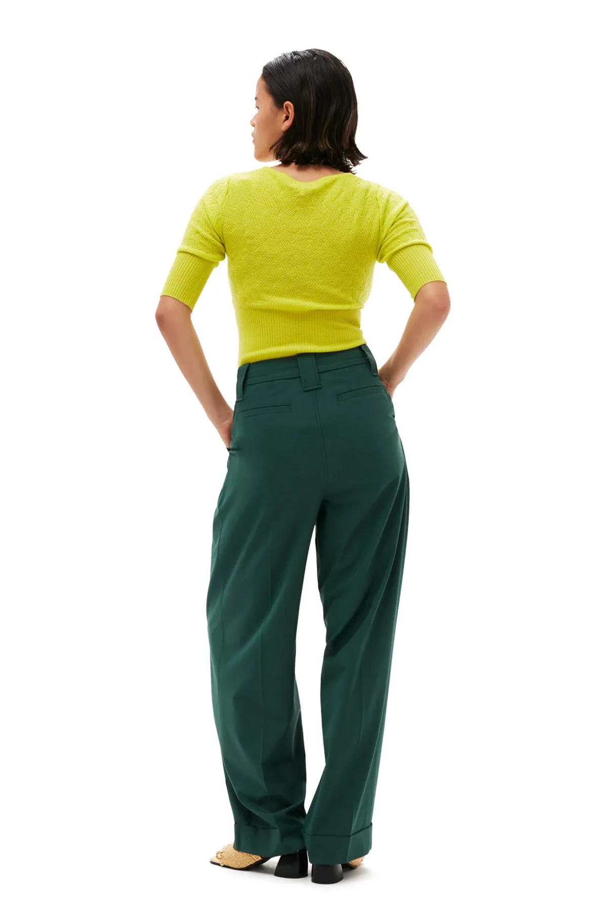 Hot GANNI Drapey Melange Pleat Pants Trekking Green
