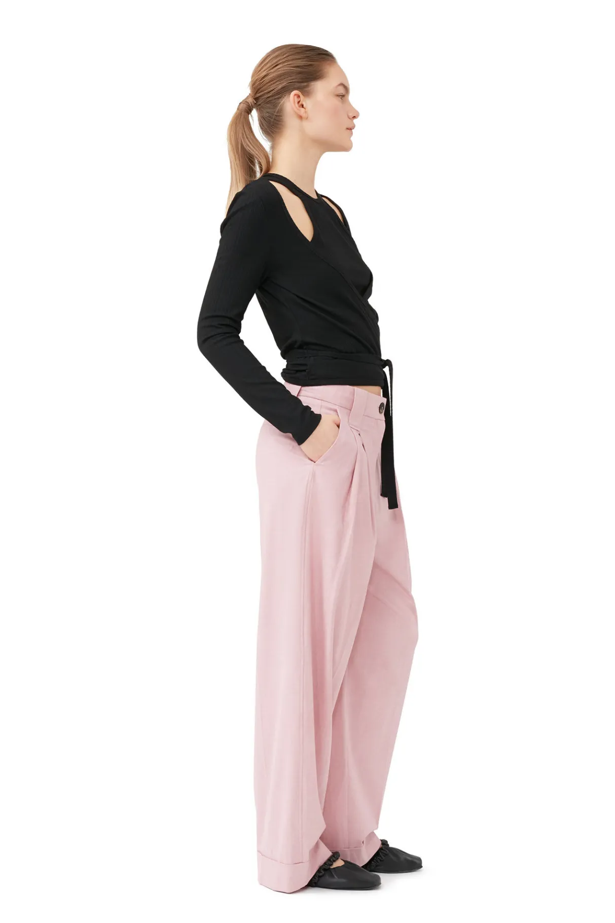 Best GANNI Drapey Melange Pleat Pants Pink Tulle