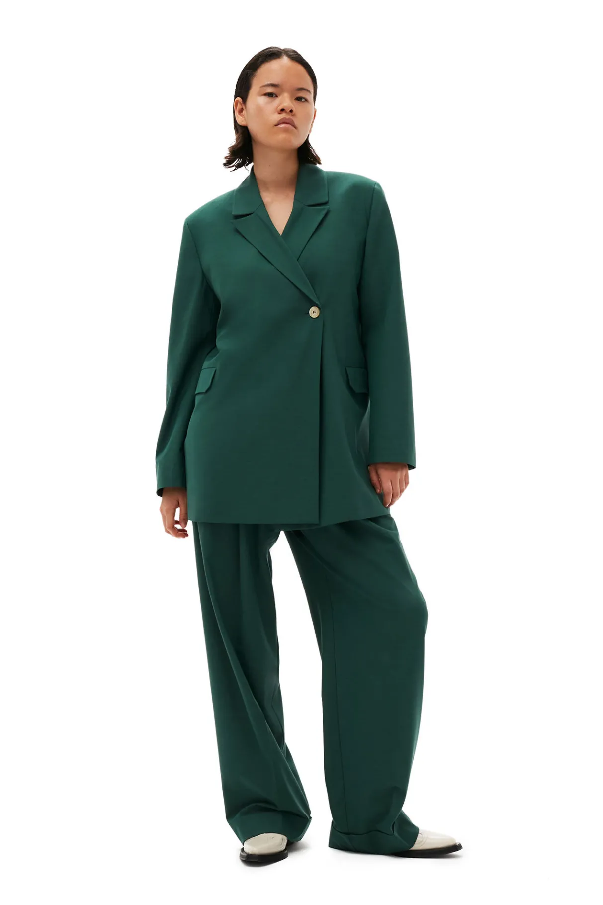 Hot GANNI Drapey Melange Pleat Pants Trekking Green