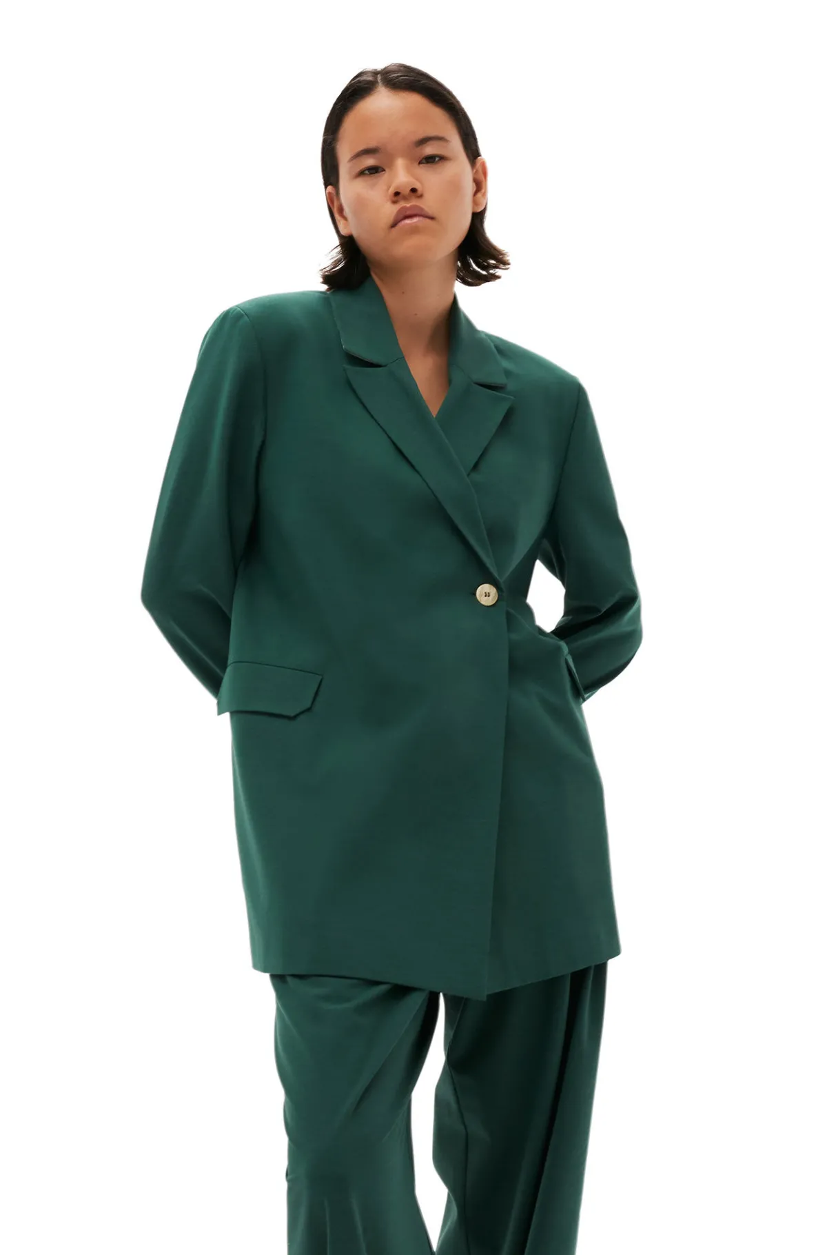 Hot GANNI Drapey Melange Pleat Pants Trekking Green