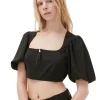 Outlet GANNI Drapey Melange Zipper Blouse Black