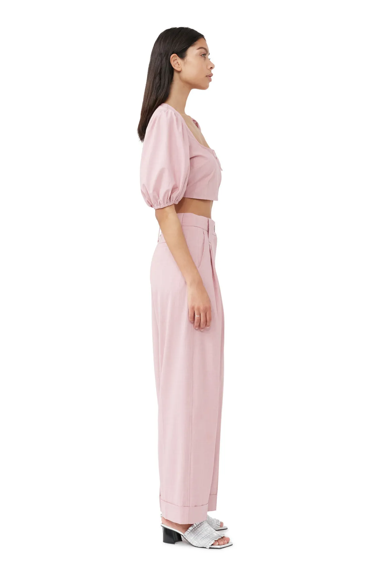 New GANNI Drapey Melange Zipper Blouse Pink Tulle