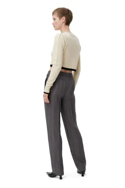 Shop GANNI Drapey Stripe Pants Black Stripes