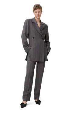 Shop GANNI Drapey Stripe Pants Black Stripes