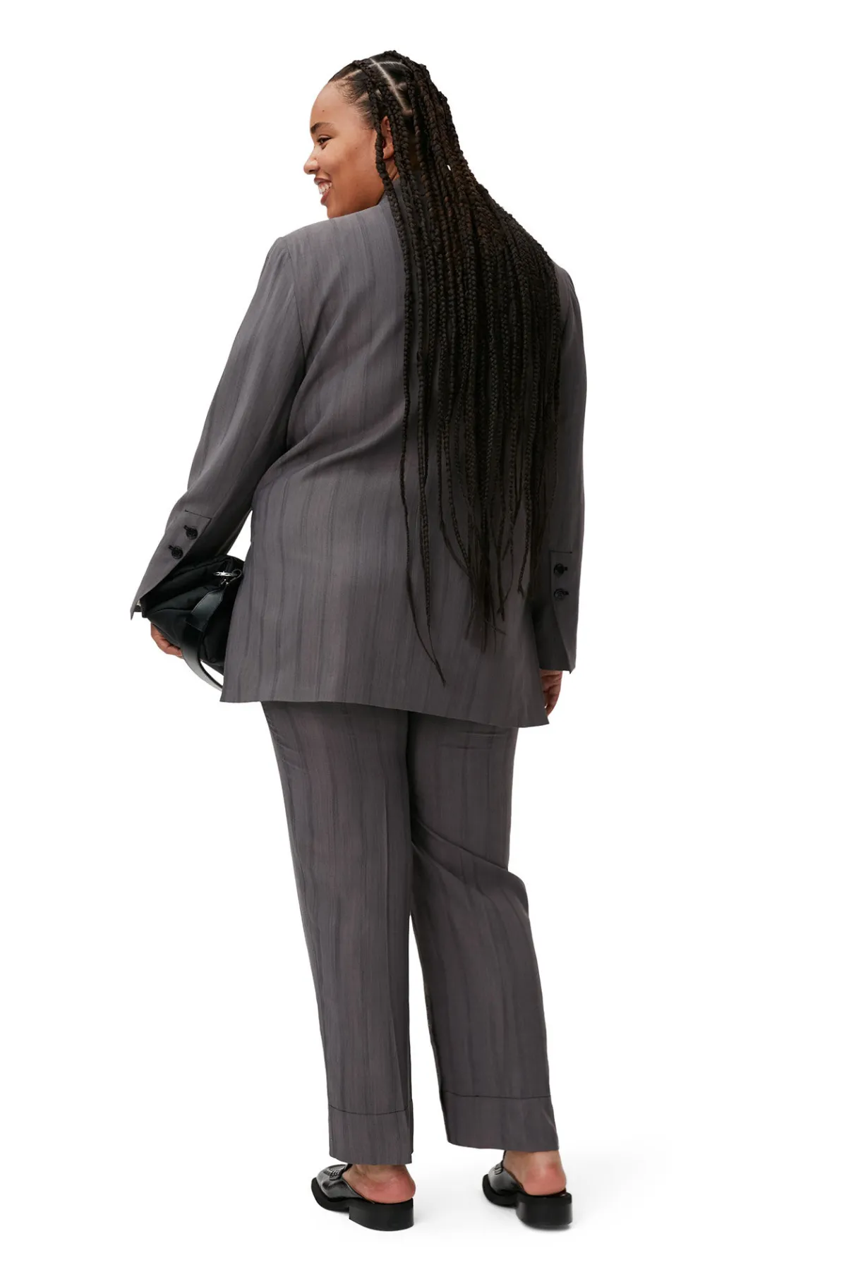 Shop GANNI Drapey Stripe Pants Black Stripes