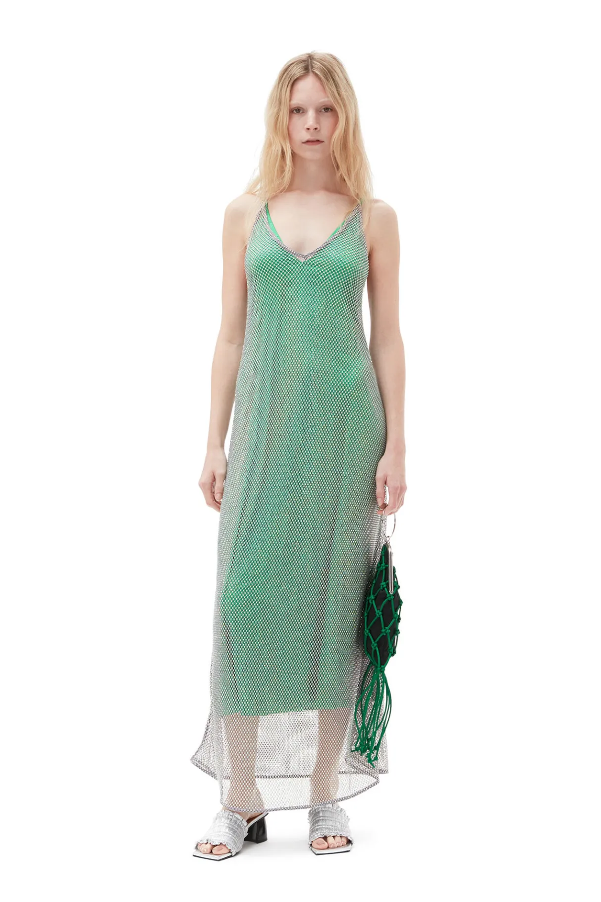 Sale GANNI Embellished Mesh Dress Silver