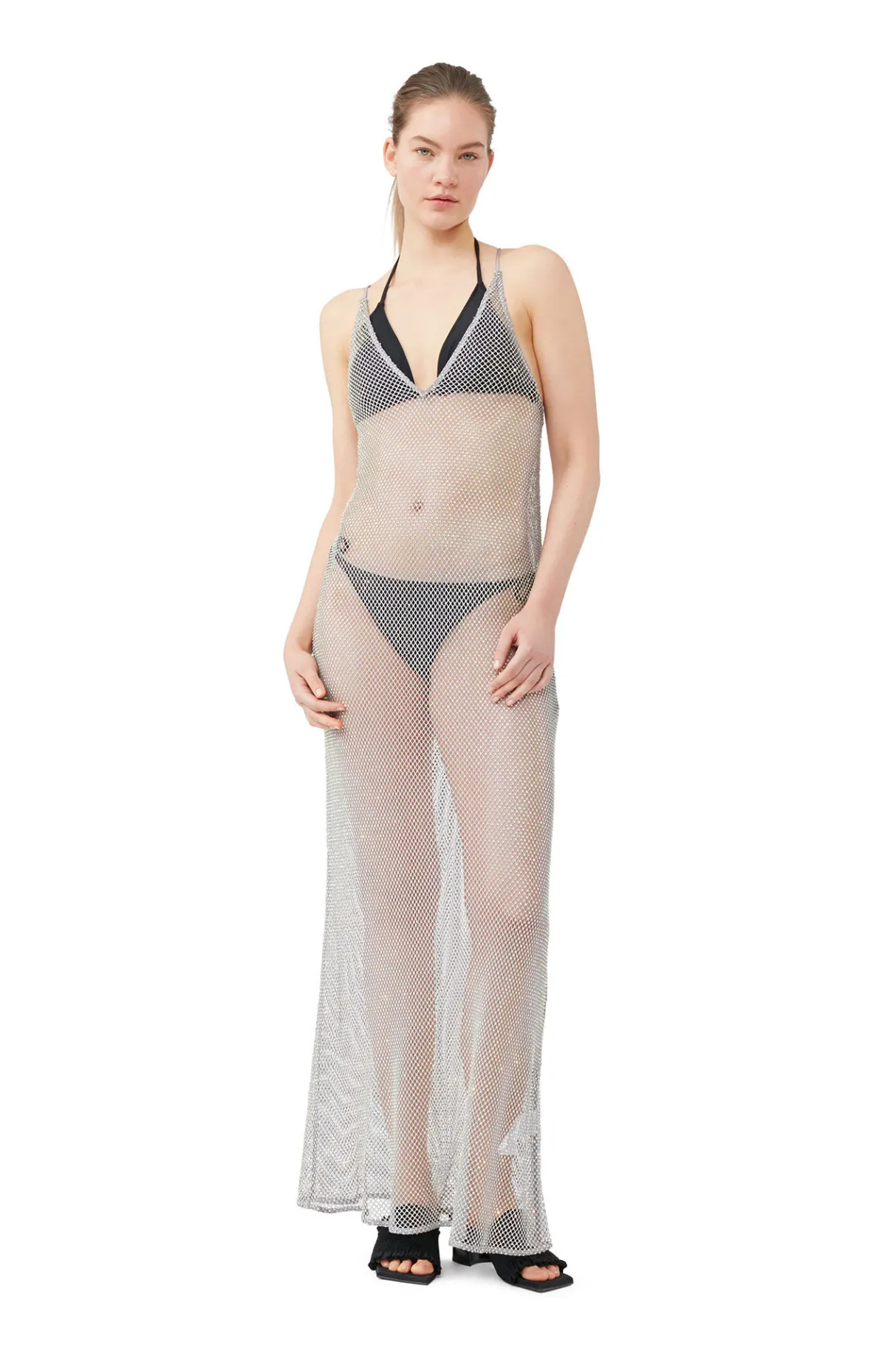 Sale GANNI Embellished Mesh Dress Silver