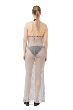 Sale GANNI Embellished Mesh Dress Silver