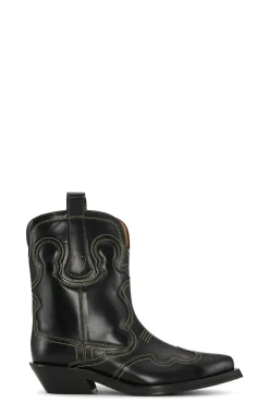 Best Sale GANNI Embroidered Western Boots Black/Yellow