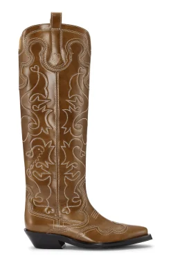 Clearance GANNI Embroidered Western Boots Tiger's Eye