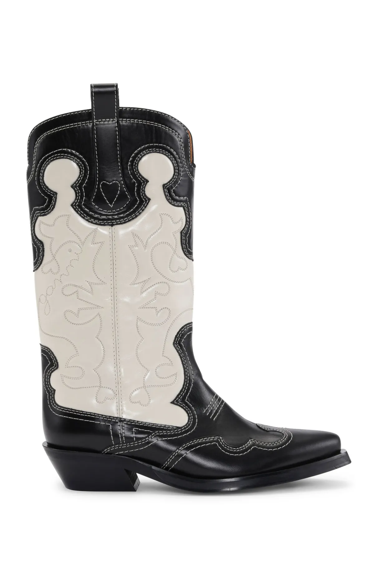 Fashion GANNI Embroidered Western Boots Black/Egret