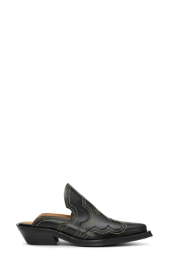 Discount GANNI Embroidered Western Mules Black/Yellow