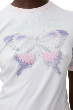 Discount GANNI Fitted Butterfly T-Shirt Bright White