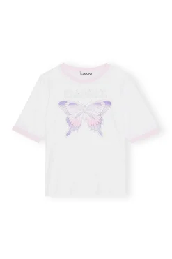 Discount GANNI Fitted Butterfly T-Shirt Bright White