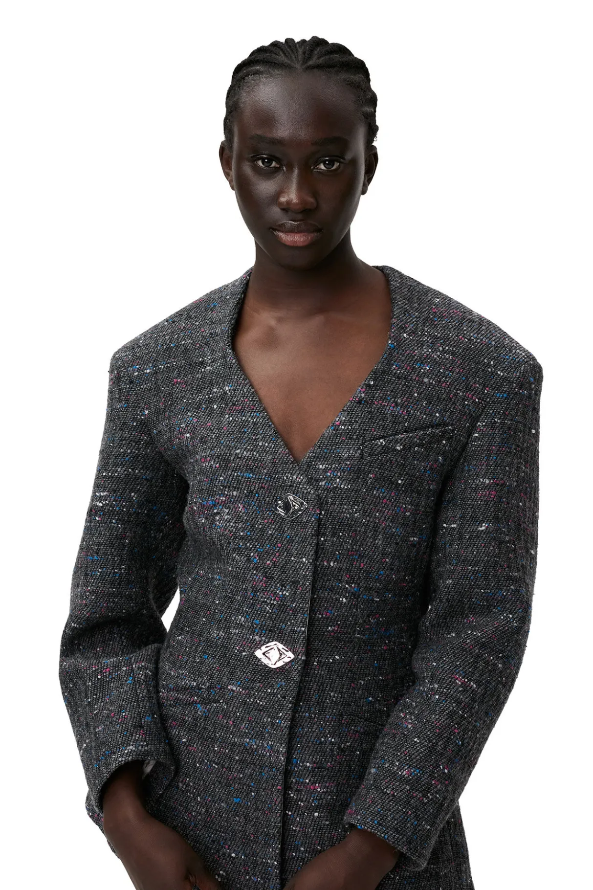 Best GANNI Fitted Wool Blazer Phantom