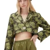 New GANNI Flower Jacquard Cropped Suiting Blazer Lemon Zest