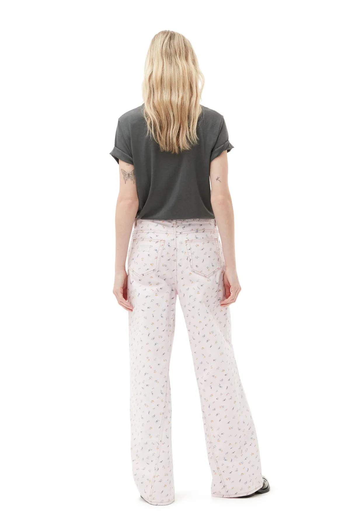 Fashion GANNI Flower Print Joezy Jeans Pink Tulle