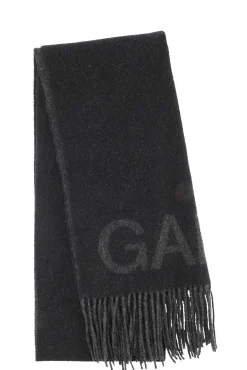 New GANNI Fringe Logo Scarf Black