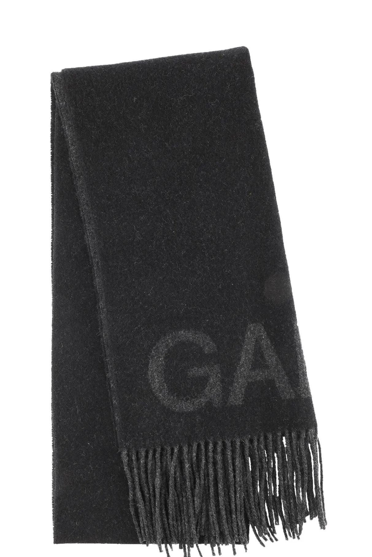 New GANNI Fringe Logo Scarf Black