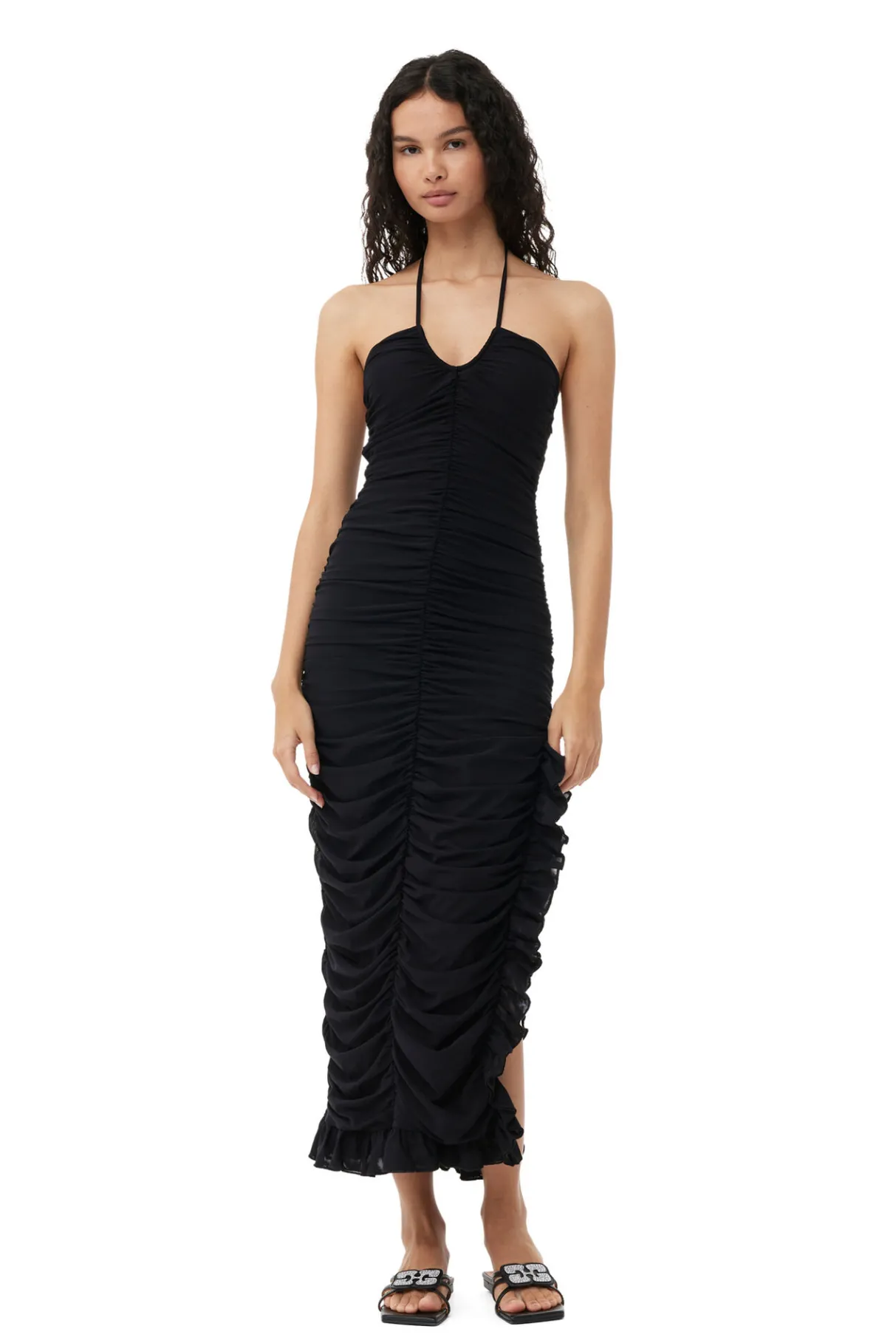 Hot GANNI X Ester Manas Mesh Halterneck Gather Dress Black