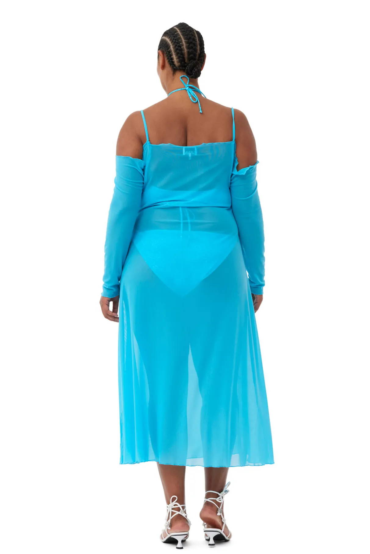 Best Sale GANNI X Ester Manas Mesh Off Shoulder Dress Bachelor Blue